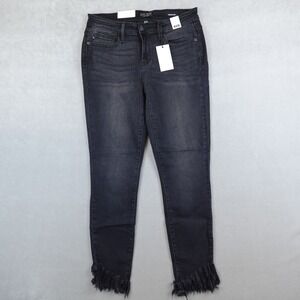 NWT Judy Blue Jeans Womens 9/29 Black Denim Skinny Fit Mid Rise Frayed Hems New